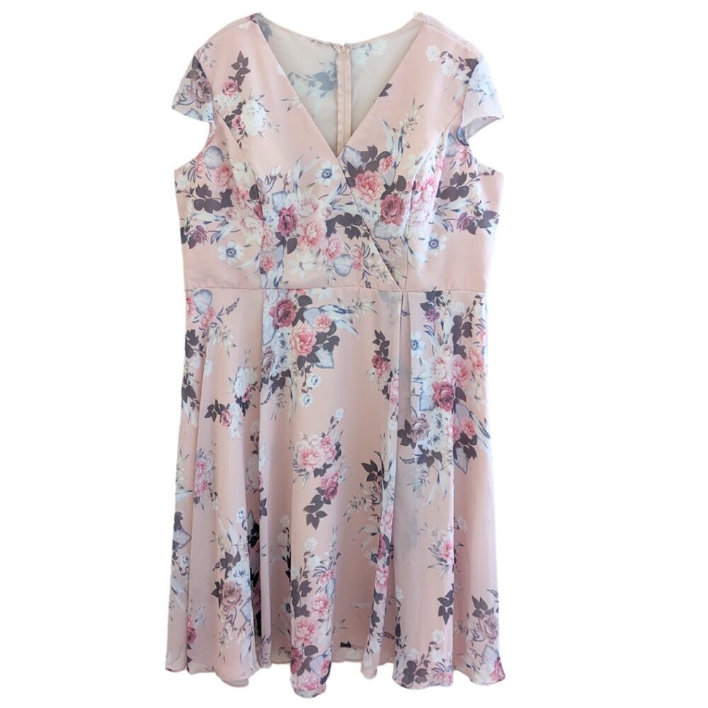 Floral V-Neck Midi Dress in Blush Pink